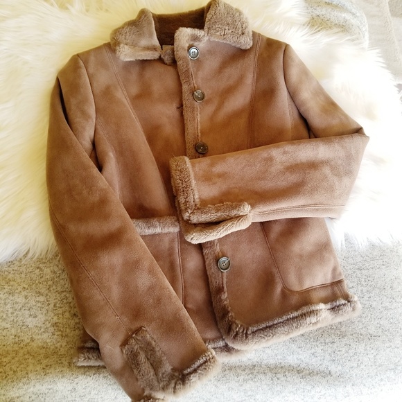 ANN TAYLOR Brown Button Up Shearling Coat - Picture 1 of 11
